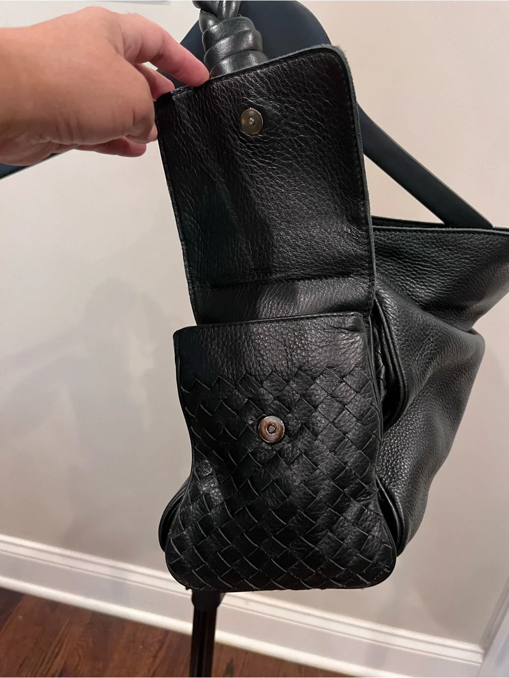 BOTTEGA VENETA CERVO COCKER HOBO BLACK LEATHER BAG WITH DUST BAG